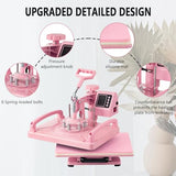 Leomru 8 in 1 Heat Press Machine 12x15 Inch, Heat Press Machine for T Shirts Hat Cap Mug Plate 360° Swing Away, Sublimation Heat Press Heat Transfer Machine W/ 30OZ Tumbler Press Pink Leomru