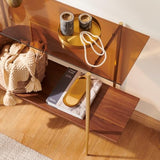 AGV 202401 2-Tier Glass Wood Console Table, Mid-Century Modern Style, Perfect for Living Room, Entryway, Foyer, D41×H31.5, Amber Glass Top & Walnut Wood Top & Gold Finish Metal Frame AGV LIGHTING