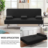 LiveGo Futon Cover 4 Pieces Stretch Futon Covers Sofa Bed Slipcover with Removable Armrests and Cupholders Covers Furniture Protector High Spandex Small Checks Jacquard Fabric (Black) LiveGo