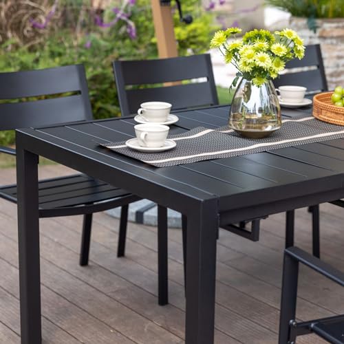 DIFY 47"-78.7" Extendable Outdoor Furniture Dining Table for 6-8, Black Rectangular Patio Dining Table with Metal Frame for Garden, Lawn, Poolside and Yard - WoodArtSupply