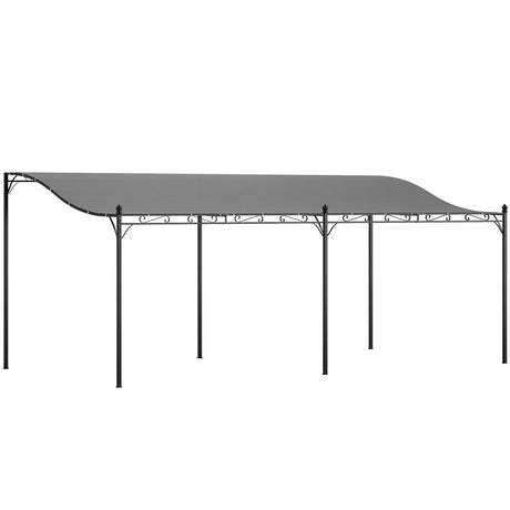 Outsunny 10' x 20' Outdoor Pergola Canopy, Wall-Mounted Metal Patio Canopy with Weather-Resistant Fabric and Drainage Holes for Backyard Garden Porch Beach, Dark Gray Outsunny