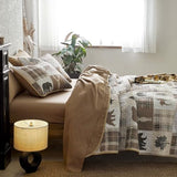 Wake In Cloud - Rustic Quilt Set, Cabin Lodge Christmas Bear Moose Deer Wildlife Western Patchwork Country, Reversible Lightweight Bedspread Coverlet, 3 Pieces, Tan Brown, Twin/Twin XL Size Wake In Cloud