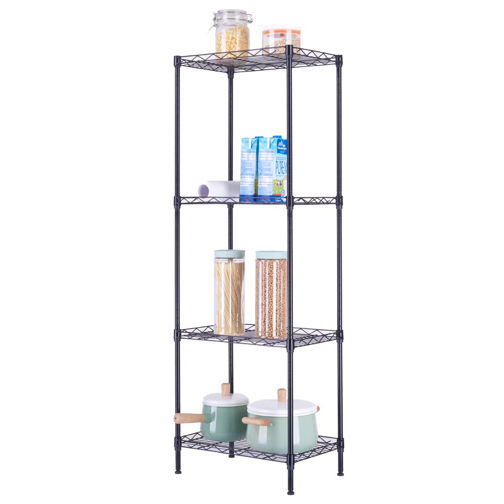WISLAS 4 Tier Storage Racks Shelving, Heavy Steel Pantry Shelves, Adjustable Wire Shelving Rack, Suitable for Garage, Kitchen, Bathroom, Office, 16" W x 12" D x 50" H, Black WISLAS