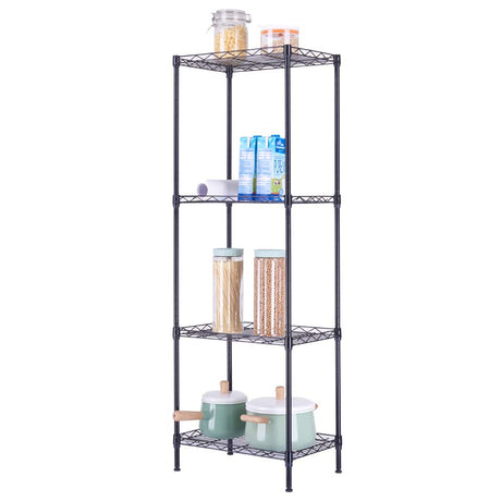 WISLAS 4 Tier Storage Racks Shelving, Heavy Steel Pantry Shelves, Adjustable Wire Shelving Rack, Suitable for Garage, Kitchen, Bathroom, Office, 16" W x 12" D x 50" H, Black WISLAS