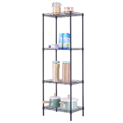 WISLAS 4 Tier Storage Racks Shelving, Heavy Steel Pantry Shelves, Adjustable Wire Shelving Rack, Suitable for Garage, Kitchen, Bathroom, Office, 16" W x 12" D x 50" H, Black