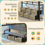 busyaeh Low Loft Bed Full Size,Full Loft Bed for Kids with 9 Storage Drawers & 15.8" H Safety Guardrail & Inclined Ladder & Safety Handrail & LED Lights and Charging Station，Toddler Loft Beds,Oak Gray busyaeh
