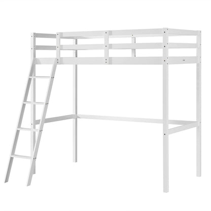 JOYMOR Twin High Loft Bed Frame - Space-Saving Wooden Bed for Kids and Teens, No Box Spring Needed, White - WoodArtSupply