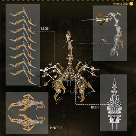 Kolotesame Scorpion 3D Metal Puzzle Model for Adults, DIY Mechanical Scorpion Challenging Building Kit with Tool, Cool Desk Decor for Man or 3D Building Enthusiasts Gift (Gold) kolotesame