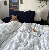 VM VOUGEMARKET Striped Comforter Set Twin XL Ticking Vertical Stripes Bedding Set Minimalist Neutral Comforter for College Dorm,Demin Blue&White VM VOUGEMARKET