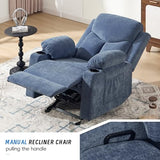 Sftaiyou Manual Rocker Recliner Chair for Adults with Massage, Overstuffed Glider Rocking Chair with Cup Holders and Pockets for Living Room, Reclining Sofa Chair for Bedroom Nursery,Navy Blue
