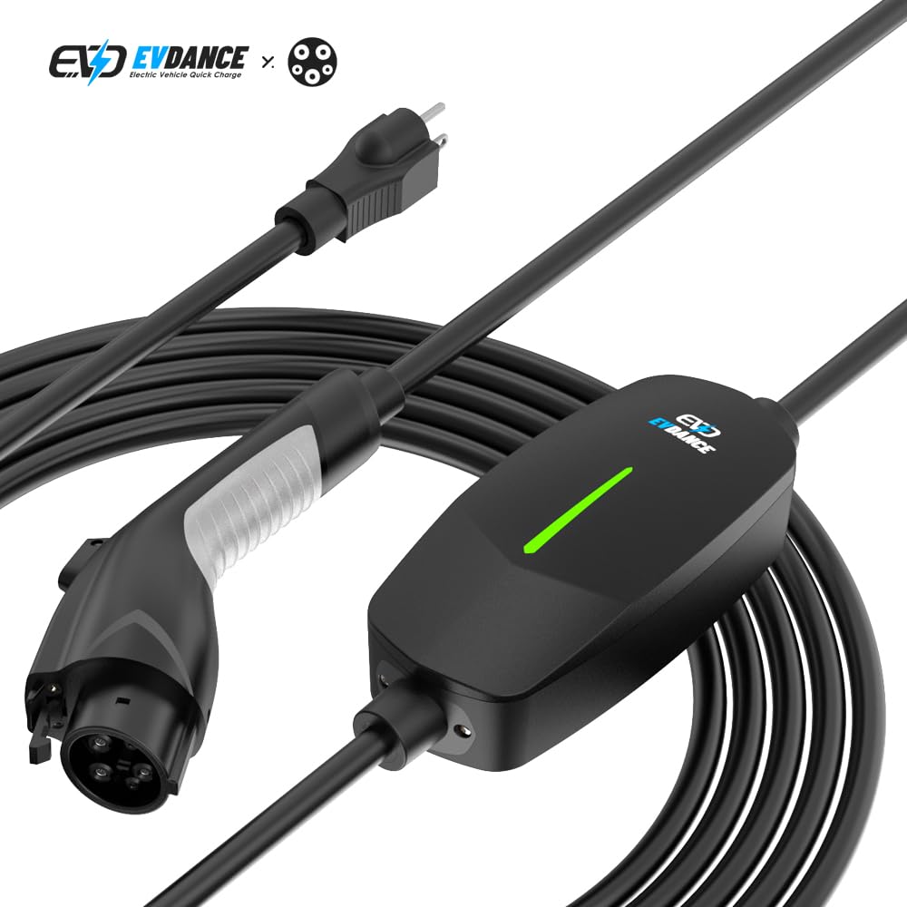 EVDANCE Level 1&2 EV Charger, Electric Vehicle Portable Charger with 25FT Cable, Home EV Charging Station for J1772 Electric Cars, 16Amp 110V-240V, NEMA 6-20 & NEMA 5-15 Plug EVDANCE