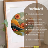 FONNUY Embroidery Kit for Beginners, Textured Vibrant Nature Landscape Pre-Stamped Pattern Kits for Adults with Hoop, Easy to Follow Color Thread Needlework, 8'' Hoop (Red 1)