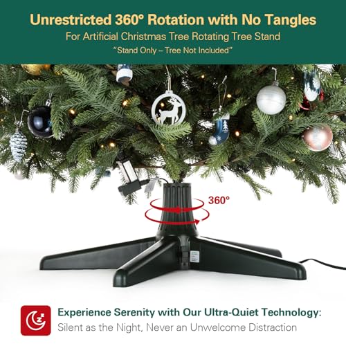 HarcoHome 360-Degree Rotating Christmas Tree Stand for Artificial Trees Up to 7.5ft, Silent & Durable Metal Gear & POM Construction, Universal Fit for Most Fake Trees (Green)