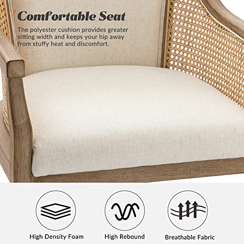 HULALA HOME Rattan Desk Chair, Upholstered Home Office Chair, Vintage Office Chair with Armrest, Adjustable Swivel Rolling Height Task Chair for Living Room Bedroom Study Room, Ivory HULALA HOME