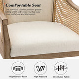 HULALA HOME Rattan Desk Chair, Upholstered Home Office Chair, Vintage Office Chair with Armrest, Adjustable Swivel Rolling Height Task Chair for Living Room Bedroom Study Room, Ivory HULALA HOME