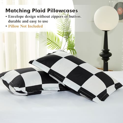 Anrenoti Black White Plaid Comforter Set, 3 Pieces Fluffy Gingham Checkered Down Alternative Comforter Full (79"x90"), Lightweight Microfiber Geometric Bedding with 2 Pillowcases for All Seasons Anrenoti