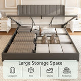 Jocisland King Size Lift Up Storage Bed Frame, Linen Upholstered Platform Bed with Vertical Channel Tufted Headboard and Wingback, Hydraulic System, No Box Spring Needed, Wood Slats Support, Dark Gray Jocisland