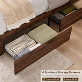 ACCOHOHO King Size Bed Frame Modern with 52" Tall Arched Recessed Headboard and 4 Drawers, Solid Wood Slats Support, Wood Platform, Noise Free, No Box Spring Needed, (Brown) ACCOHOHO