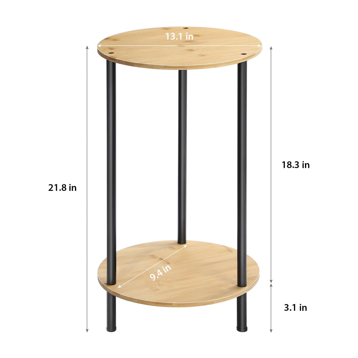 MOOACE End Tables Set of 2, Small Side Table, 2-Tier Round Nightstand Sofa Table Coffee Table with Bamboo Storage Shelves for Living Room, Bedroom MOOACE