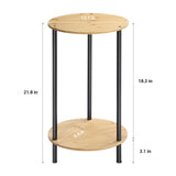MOOACE End Tables Set of 2, Small Side Table, 2-Tier Round Nightstand Sofa Table Coffee Table with Bamboo Storage Shelves for Living Room, Bedroom MOOACE
