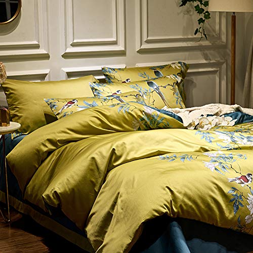 mixinni Garden Style Cotton Flowers and Birds Pattern Printed Duvet Cover Reversible Design Peacock Blue 3 Piece Bedding Duvet Set with Zipper Closure, Perfect for Him and Her-Queen Size mixinni