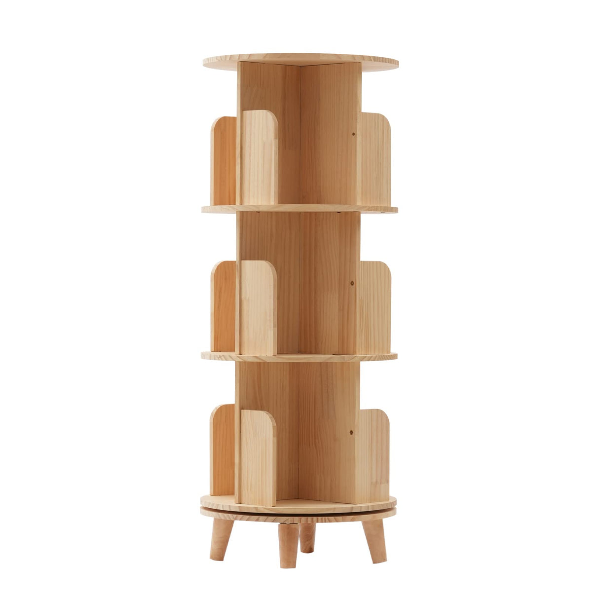 Gdrasuya10 3 Tier 360° Rotating Wooden Bookshelf – Stylish Floor-Standing Book Storage Organizer for Any Room Gdrasuya10