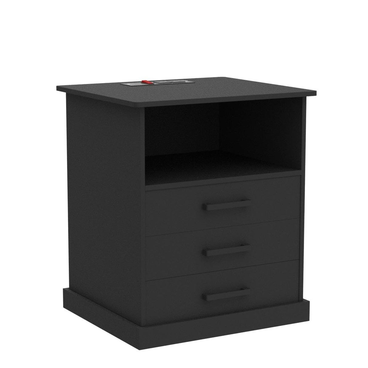 Hasuit Nightstand with Charging Station and LED Lights, Large Bedside Table with 3 Storage Drawer, Black Night Stand for Bedroom, Wider Tabletop 19.0''(L) x 15.0''(W) Hasuit