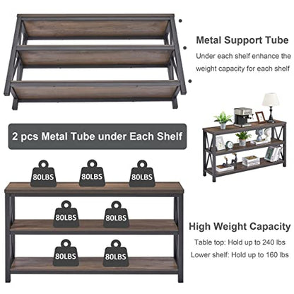 FATORRI Rustic Industrial Console Table with 3-Tier Shelves - Walnut Brown Entryway Sofa Table - WoodArtSupply