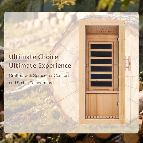 Jocisland 1 Person Infrared Sauna–Low EMF 110V Red Light, Pre-Warms to 149℉ in 20 Minutes,106lbs Lightweight Spruce Wood Infrared saunas,Compact Dry Sauna for Home Spa & Apartments Jocisland
