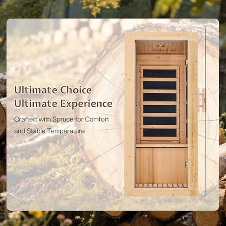 Jocisland 1 Person Infrared Sauna–Low EMF 110V Red Light, Pre-Warms to 149℉ in 20 Minutes,106lbs Lightweight Spruce Wood Infrared saunas,Compact Dry Sauna for Home Spa & Apartments Jocisland