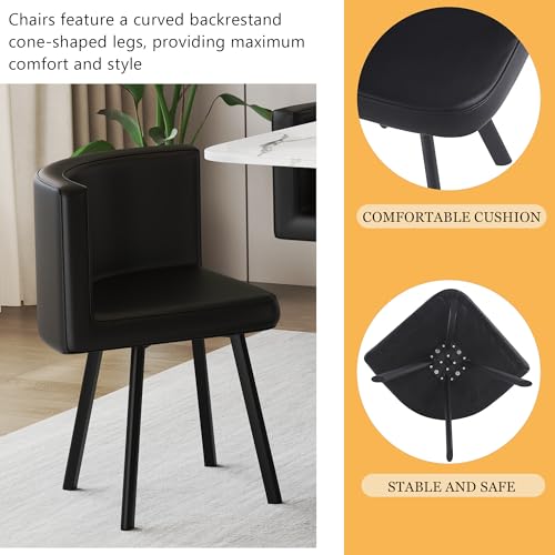 ModaWhly 39" Square Dining Table Set for 4, Space-Saving Negotiating Table Set with 4 Upholstered Chairs, 5 Piece Set Marble Tabletop & Black Chair ModaWhly