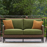 Signature Design by Ashley Horizon Hall Vintage Outdoor Weather Resistant Resin Wicker Loveseat with Cushion and 2 Accent Pillows, Green & Dark Brown Signature Design by Ashley