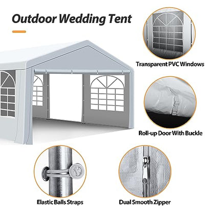 Raysfung 20 x 20Ft Party Tent Heavy Duty, Outdoor Wedding Tent with Removable Sidewalls, Event Gazebo Shelters Canopy for Party