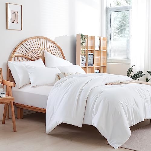 weigelia Full Size Comforter White Modern 3PCS Microfiber Full Size Comforter Sets for All Season Comforter for Men, Women and Girls Soft Lightweight Bed Comforter Set weigelia