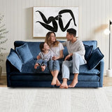 VICBARLEY Modular Sectional Sofa with 2 Seat 76.7" Convertible Chenille Couch Futon with 2 Armrest Pillows and 2 Throw Pillow for Living Room,Office and Apartment,Blue VICBARLEY