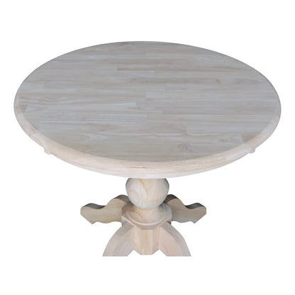 International Concepts 30" Round Top Pedestal Table - With 2 Cafe Chairs, Unfinished - WoodArtSupply