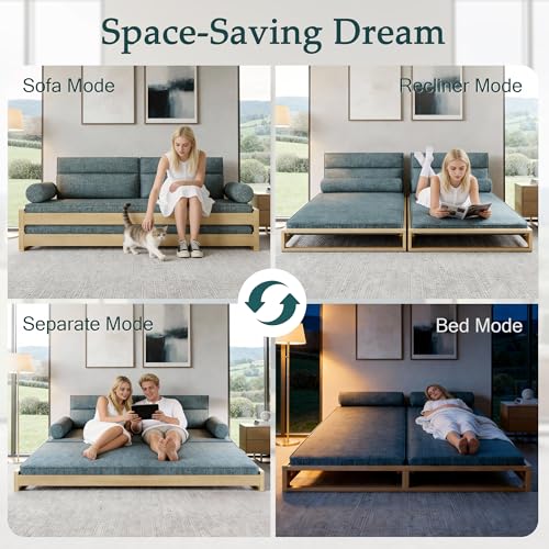 Mid-Century Modern Comfortable Sleeper Sofa Bed for Living Room and Bedroom, Convertible Design for Small Spaces, 82.67”Wx77.16”D Futon Couch with Removable Linen Foam Cushions & Wood Frame, Gray NessCarsti