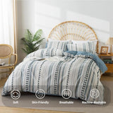 Washed Cotton Twin Size Duvet Cover Set - Tufted Dots Boho Chic Bedding for All Seasons, Striped Bohemain Bedding Linen Like Textured Breathable Durable Soft Comfy (Blue, 66''x90'') La Sheer
