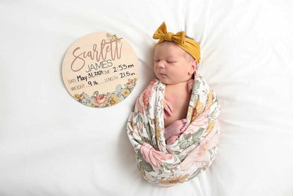 Birth Stat Sign Personalized for Newborn Baby, Scarlett James Design, Crib & Nursery Decor, Photography Prop, Baby Shower Gifts, Gender Reveal, - WoodArtSupply