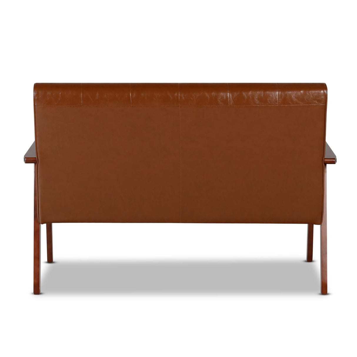 JIASTING Mid Century Modern Loveseat Sofa with Wooden Arms Leather Office Couch 2-Seat Wood Love Seat Lounge Armchair Living Room Bedroom, Waiting Room Sofa, 50”W (Leather, Brown Loveseat N) JIASTING