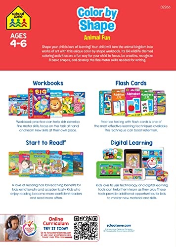 School Zone Color By Shape Animal Fun Workbook: 64 Pages, Preschool, Kindergarten, 1st Grade, Basic Shapes, Coloring, Wildlife, Ages 4 to 6 (Activity Zone Book Series) School Zone