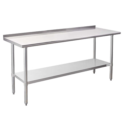 Profeeshaw Stainless Steel Prep Table NSF Commercial Work Table with Backsplash and Undershelf for Kitchen Restaurant 24×72 Inch