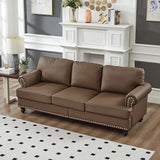 FAVSH 83" Modern Classic Design Loveseat Sofa, Upholstered Imitation Cowhide Leather Couch with Nails for Living Room Apartment Department Small Space,Brown FAVSH