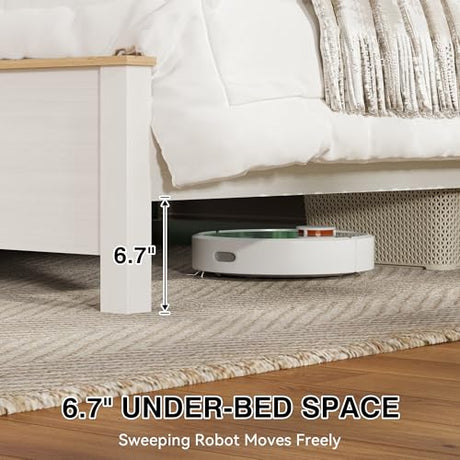 HoldoLife Bed Frame with Tall Headboard, King Size Platform Bed with Charging Station & LED Light, Modern Bedframe, Metal Support No Box Spring Needed, White Oak Finish HoldoLife