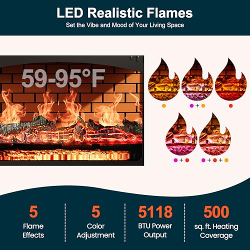 Royalcraft Electric Fireplace Heater, Freestanding Electric Fireplace Stove 5118 BTU with Remote Control, Realistic Flame Effect and Infrared Heating, Overheating Safe Design for Living Room, Bedroom RoyalCraft