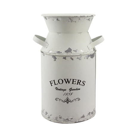 Fauevav Galvanized White Milk Can Antique Retro Vase Metal Planter Rustic Vintage Primitive Flower Holder Farmhouse Country Plant for Home Office Decor, 7.5” Fauevav
