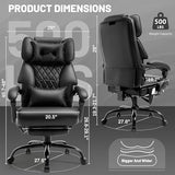 Massage Office Chair with Foot Rest,6 Points Vibration & Heat Executive Office Chairs,Big and Tall Leather Office Chair 500LBS,Ergonomic Desk Chair for Heavy People,Recliner with Dual-Use Pillow,Black BLISNEST