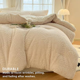 tohrisa Seashell Jacquard Sherpa Comforter Set Warm Cozy Premium Bedding 2 Pieces, Twin Size Geometric Pattern Quilt Comforter with 1 Pillowcases(68"X90" Ivory White) tohrisa