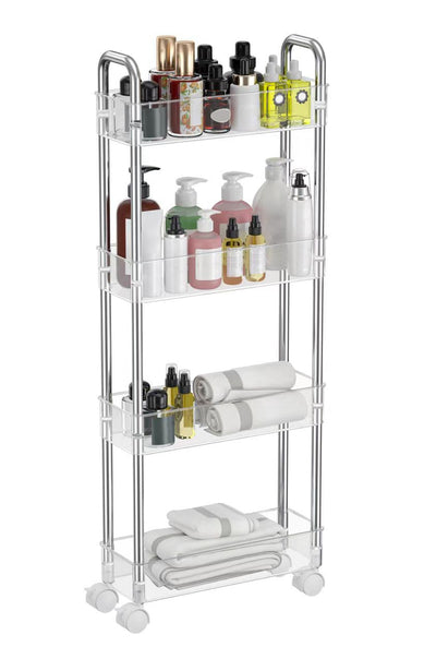 TESOIN Under Sink Organizers and Storage，4 Tier Clear Movable Slim Rolling Storage Cart Bathroom Organizer Under Cabinet Storage, Slide Out Narrow Shelf Organization for Kitchen Bathroom Warehouse