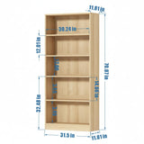 holzart 71" Tall Book Shelf, 5 Tier Large Bookshelf, Standing Wood Display Book Shelf for Living Room, Office, Library with Doors, 31.5" W x 70.87" H x 11.81" D, Oak holzart